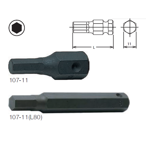 SKI - สกี จำหน่ายสินค้าหลากหลาย และคุณภาพดี | KOKEN 107-11 ดอกไขควงตอกหกเหลี่ยม 7x80mm. แกน 11mm.